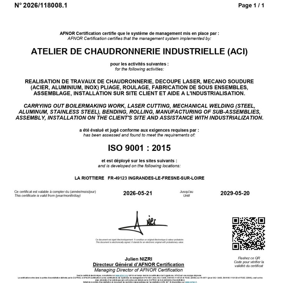 certification ISO 9001:2015