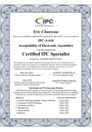 SEIA Automatismes certifie ses équipes à l’IPC-A-610